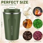 MOMSIV 12oz Travel Mug, Insulated Coffee Cup with Leakproof Lid, Vacuum Stainless Steel Double Walled Reusable Tumbler for Hot and Cold Water Coffee and Tea In Travel and Car Armygreen - Image 3