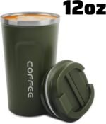 MOMSIV 12oz Travel Mug, Insulated Coffee Cup with Leakproof Lid, Vacuum Stainless Steel Double Walled Reusable Tumbler for Hot and Cold Water Coffee and Tea In Travel and Car Armygreen - Image 9