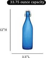 Bormioli Rocco Giara Beverage Bottle with Clamp Lid, 33.75 oz - Leakproof Glass Container for Homemade Juices & Dressings - Stylish Drinkware Storage for Kitchen/Restaurant - Made in Italy (Blue) - Image 3