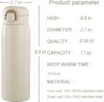 17 oz Mini Water Bottle Small Stainless Steel Thermoses - Insulated Vacuum, Leak Proof, Keeps Drinks Hot/Cold - Ideal for Coffee, beverage, Water - White - Image 4
