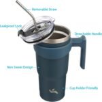 Konokyo 20 oz Tumbler with Handle and 2 Straw 2 Lid, Insulated Water Bottle Stainless Steel Vacuum Cup Reusable Travel Mug, Navy Blue - Image 3