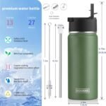 koodee Water Bottle-16 oz Stainless Steel Double Wall Vacuum Insulated Sports Water Bottle with Straw for Girls and Boy (Grass Green) - Image 3
