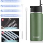 koodee Water Bottle-16 oz Stainless Steel Double Wall Vacuum Insulated Sports Water Bottle with Straw for Girls and Boy (Grass Green) - Image 5