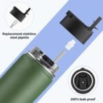 koodee Water Bottle-16 oz Stainless Steel Double Wall Vacuum Insulated Sports Water Bottle with Straw for Girls and Boy (Grass Green) - Image 6
