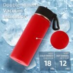 Volhoply 18oz Kids Insulated Water Bottle,Stainless Steel Water Bottles with Straw Lid,Wide Mouth Reusable Metal Water Bottle,Double Wall Vacuum Sports Travel Flask For Cold Drink(Red,1 Set) - Image 3