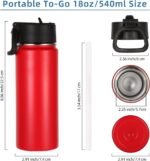 Volhoply 18oz Kids Insulated Water Bottle,Stainless Steel Water Bottles with Straw Lid,Wide Mouth Reusable Metal Water Bottle,Double Wall Vacuum Sports Travel Flask For Cold Drink(Red,1 Set) - Image 4