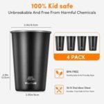 HurOutd 8 Pack Stainless Steel Cups 16oz -Black Stackable Metal Drinking Glasses for Camping, Travel, Shatterproof Tumblers - Image 3