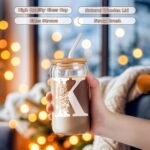 Valentines Day Gifts for Women Decorations：Initial Glass Cup as Office Graduation Memorial Personalized Birthday Gifts - for Mom Teens Wife Girlfriend Sister Daughter Gifts - K Aesthetic Cup - Image 3