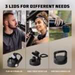 ONETIGRIS 32 oz Insulated Water Bottle with Straw - Tactical Stainless Steel Water Jug, Leakproof Thermos Wide Mouth Sport bottle with 3 Lids and Sleeve for Travel, Gym, Camping, Hiking - Image 4