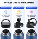 HYDROWION 32oz Stainless Steel Water Bottle(Cold for 48 Hrs, Hot for 24 Hrs), Double Wall Vacuum Insulated Water Flask with Straw Lid, Spout Lid and Flex Cap, Fit in Any Car Cup Holder, Cobalt - Image 5