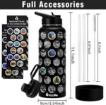 XccMe 40oz National Parks Insulated Stainless Steel Water Bottle with 2 Lids, Straws, Silicone Boot, Waterproof Stickers, Travel Vacuum Sealed Metal Bottle, Leak Proof (Black) - Image 4