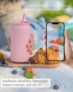 UIRZOTN 16oz Glass Cups With Lids and Straws, Stainless Steel Beer and Iced Coffee tumbler, Pink (Textured Matte Finish, Not Sublimatable) - Image 3