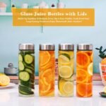 16oz Juice Bottles with Lids,4 Pack Wide Mouth Glass Bottles with Stainless Steel Cap,Reusable Glass Water Bottles for Juicing, Smoothies, Infused Water,Beverage Storage,BPA Free,Leakproof - Image 6