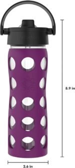 Lifefactory 16-Ounce Glass Water Bottle with Pivot Straw Cap and Protective Silicone Sleeve, Plum - Image 4