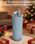 UIRZOTN 16 oz Insulated Coffee Tumblers, Travel Coffee Tumblers with Straw, Double-Wall Stainless Steel Tumbler, Leak Proof Tumbler, Reusable Cups with Lids for lced and Hot Drinks (Blue) - Image 3