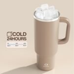 ENCOOL 40 oz Tumbler with Handle and Straw: Stainless Steel Insulated Tumbler Keeps Cold for 24 Hours, Leakproof Travel Cup Fits in Cup Holder and BPA-Free,Raw Umber - Image 7