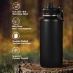 Neihepal 32 oz Insulated Water Bottle with 2 Lids (Straw & Spout Lid), 18/8 Stainless Steel Double Wall Water Bottles for Gym, Travel, Camping, Sports (Black,1 Pack) - Image 4
