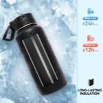 Neihepal 32 oz Insulated Water Bottle with 2 Lids (Straw & Spout Lid), 18/8 Stainless Steel Double Wall Water Bottles for Gym, Travel, Camping, Sports (Black,1 Pack) - Image 5