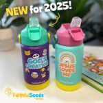 FAITHFUL SEEDS 12oz Water Bottle Christian Kid Insulated Stainless Steel Water Bottle for Girls Boys, Leak-proof Water Bottle with Straw Lids (GOD's-Creation) - Image 3