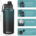 SASEUM Insulated Stainless Steel Water Bottles 32oz with Spout Lids Metal Vacuum Thermal Large Water Jug Leak-proof Reusable Flask for Sports Gym and Travel,Dark-Blue - Image 3
