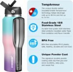 HYDROWION Stainless Steel Water Bottle, 32oz Wide Mouth Double Wall Vacuum Insulated Water Bottle with Straw Lid, Spout Lid and Flex Cap, Leakproof,Fit in Any Car Cup Holder, Mint&Pink&Purple - Image 3