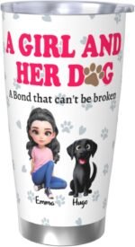 A Girl And Her Dog A Bond That Can't Be Broken Dog Mom Personalized Tumbler with Lid, 20 Oz Stainless Steel Insulated Custom Coffee Tumbler Cup Gift for Dog Lovers Daughter Woman Wife - Image 3