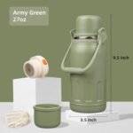 Insulated Water Bottle with Handle and Strap,Vacuum Travel Tumbler with Cup Lid,Thermo Coffee Cup for Hot Cold Drinks 27 OZ,Army Green - Image 3