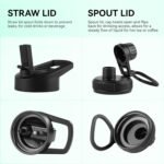 DOMICARE Insulated Water Bottle, 22 oz Vacuum Insulated Stainless Steel Reusable Sports Bottle with Straw Lid & Spout Lid for Travel, Camping, Bike, Leakproof, Black, 8 Pack - Image 4