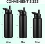 DOMICARE Insulated Water Bottle, 22 oz Vacuum Insulated Stainless Steel Reusable Sports Bottle with Straw Lid & Spout Lid for Travel, Camping, Bike, Leakproof, Black, 8 Pack - Image 5