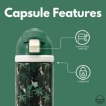 Mayim Capsule – 24oz Vacuum Insulated Water Bottle with Locking Lid & Carry Handle | Stainless Steel Travel Tumbler for Iced Coffee & Water | BPA-Free, Leakproof (Black – Tropical Forest Greens) - Image 3