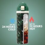 Mayim Capsule – 24oz Vacuum Insulated Water Bottle with Locking Lid & Carry Handle | Stainless Steel Travel Tumbler for Iced Coffee & Water | BPA-Free, Leakproof (Black – Tropical Forest Greens) - Image 4