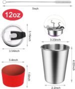 ShineMe Kids Stainless Steel Cups,12oz Kids Metal Drinking Glasses with Lids and Sleeves, 5pack Reusable Water Tumbler for Children and Adults Spill Proof, Apply to Indoor and Outdoor - Image 3