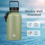 Konokyo Half Gallon Insulated Water Bottle with Straw,64 oz 3 Lids Water Jug with Carrying Bag,Paracord Handle, Double Wall Vacuum Stainless Steel Metal Flask,Camp Green - Image 3