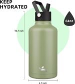 Konokyo Half Gallon Insulated Water Bottle with Straw,64 oz 3 Lids Water Jug with Carrying Bag,Paracord Handle, Double Wall Vacuum Stainless Steel Metal Flask,Camp Green - Image 4