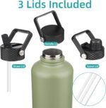 Konokyo Half Gallon Insulated Water Bottle with Straw,64 oz 3 Lids Water Jug with Carrying Bag,Paracord Handle, Double Wall Vacuum Stainless Steel Metal Flask,Camp Green - Image 5