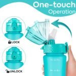 OLDLEY Kids Water Bottle with Straw for School Girls Boys, 15 oz Unbreakable Leak-Proof BPA-Free Motivational Water Bottles with Times to Drink for Travel Sports Gym, 1 Straw Lid, Mint - Image 3