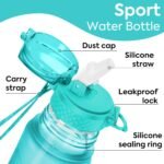 OLDLEY Kids Water Bottle with Straw for School Girls Boys, 15 oz Unbreakable Leak-Proof BPA-Free Motivational Water Bottles with Times to Drink for Travel Sports Gym, 1 Straw Lid, Mint - Image 4