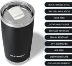 SILICANICE 20oz Vacuum Insulated Tumbler - Double Wall Stainless Steel Coffee Mug with Detachable Slider Lid, BPA Free, Car Cup Holder Compatible - Gym/Office/Travel/Home - Black - Image 5