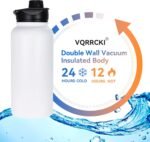 VQRRCKI 32 oz Insulated Water Bottle with Straw Lid & Wide Mouth Lids, Stainless Steel Sports Water Bottles, Double Walled Vacuum, Leak Proof, White - Image 3
