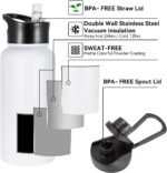 VQRRCKI 32 oz Insulated Water Bottle with Straw Lid & Wide Mouth Lids, Stainless Steel Sports Water Bottles, Double Walled Vacuum, Leak Proof, White - Image 5