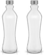 JoyJolt Glass Water Bottles - 2pc Set, 32 oz/1 Liter, Clear Glass with Stainless Steel Lids, Leakproof, Ideal for Juicing or Iced Tea - Image 3