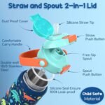 Fimibuke Kids Insulated Water Bottle with Pop-Open Straw & Spout 2-in-1 Lid, 14oz Leak Proof 18/8 Stainless Steel Vacuum Tumbler, BPA-Free Kids Cup For Travel School Girls Boys Toddler 2 Packs - Image 3