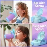 Fimibuke Kids Insulated Water Bottle with Pop-Open Straw & Spout 2-in-1 Lid, 14oz Leak Proof 18/8 Stainless Steel Vacuum Tumbler, BPA-Free Kids Cup For Travel School Girls Boys Toddler 2 Packs - Image 4