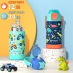 Fimibuke Kids Insulated Water Bottle with Pop-Open Straw & Spout 2-in-1 Lid, 14oz Leak Proof 18/8 Stainless Steel Vacuum Tumbler, BPA-Free Kids Cup For Travel School Girls Boys Toddler 2 Packs - Image 5