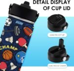 Sports Gifts for Men & Women - 16oz Water Bottle with Straw Lid, Stainless Steel Insulated Bottle, Leakproof, BPA-Free, for Boys Girls, School, Travel - Sport Balls Lovers Kids Birthday Gift Cup (1pc) - Image 5