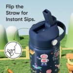 KEWIXY 18 oz Kids Water Bottle for School with Straw, Leak Proof, Stainless Steel with Easy Flip and Handle, Reusable, Metal, Insulated, Backpack-side Fit, for Boys Little Space Fans (Space Blue) - Image 4