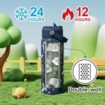 KEWIXY 18 oz Kids Water Bottle for School with Straw, Leak Proof, Stainless Steel with Easy Flip and Handle, Reusable, Metal, Insulated, Backpack-side Fit, for Boys Little Space Fans (Space Blue) - Image 6