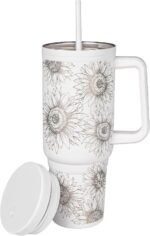 Military Veteran Products Engraved Sunflower 40oz Insulated Tumbler with Handle, Lid & Straw - Use for Water, Tea, Coffee & More-Disabled USMC Vet Owned Small Business - Sunflower 40oz Tumbler - Image 4