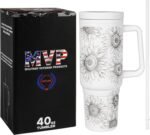 Military Veteran Products Engraved Sunflower 40oz Insulated Tumbler with Handle, Lid & Straw - Use for Water, Tea, Coffee & More-Disabled USMC Vet Owned Small Business - Sunflower 40oz Tumbler - Image 5