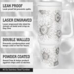 Military Veteran Products Engraved Sunflower 40oz Insulated Tumbler with Handle, Lid & Straw - Use for Water, Tea, Coffee & More-Disabled USMC Vet Owned Small Business - Sunflower 40oz Tumbler - Image 6